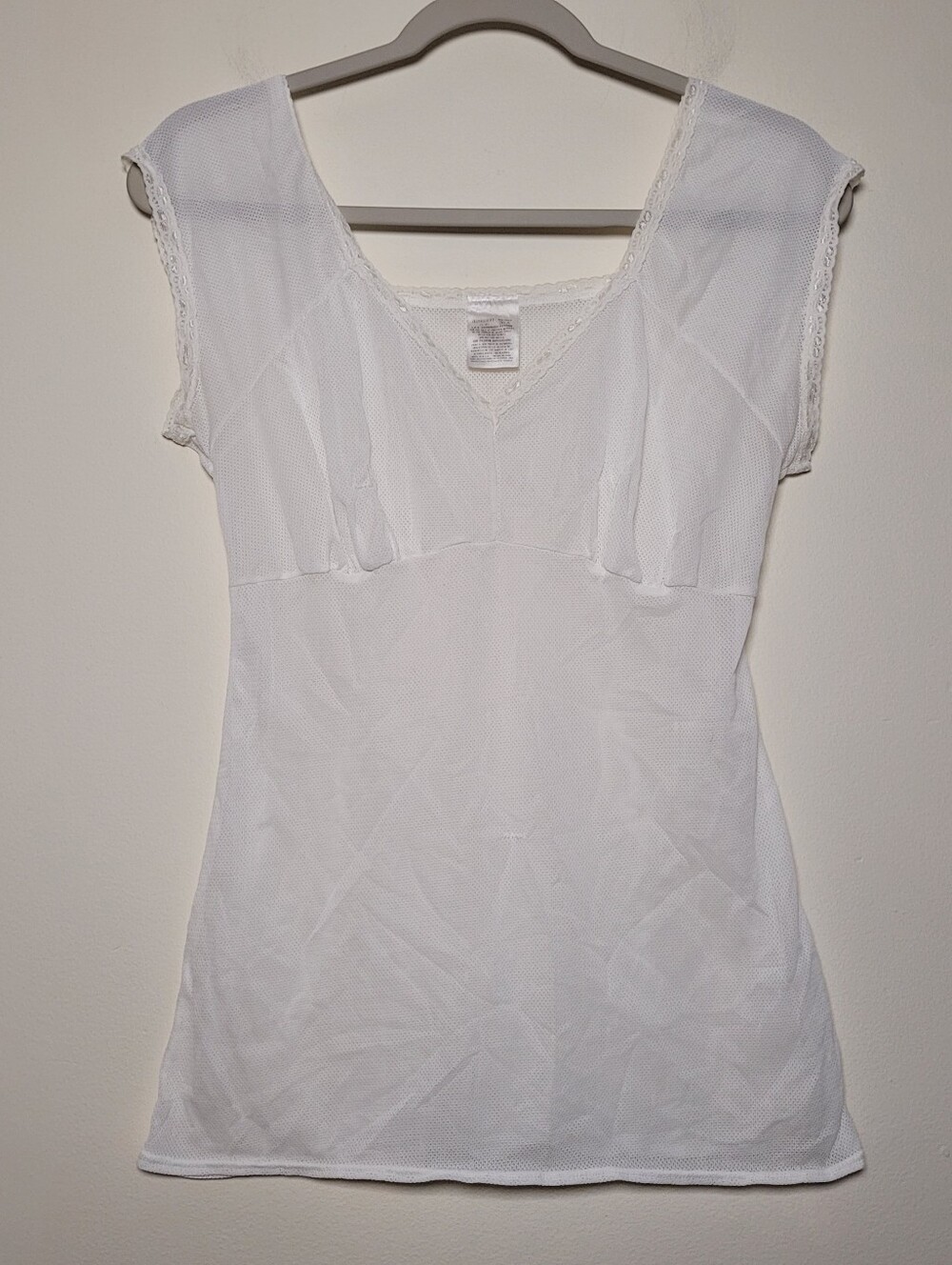 L.O.S White Lace-Trim V-Neck Camisole Tank Top Y2K Sheer